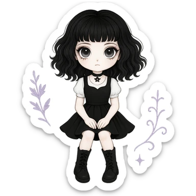 Remove the background and any text from this goth banner, keep it cute, expressive, minimal, in the style of imagen-4-fast-KaUtLiSA10F, with a transparent background. sticker