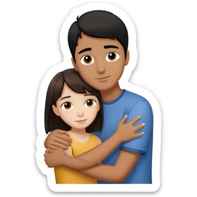 tall brown boy with black hair hugging short white girl with brown hair sticker