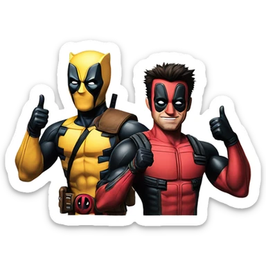 Deadpool and wolverine portrait giving thumbs up sticker
