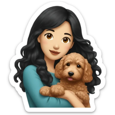 asian girl with long black hair holding red goldendoodle sticker