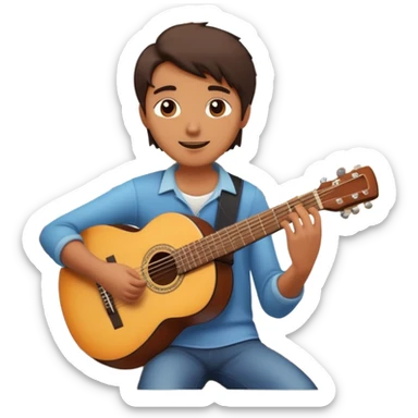 person serenading with guitar under a window sticker