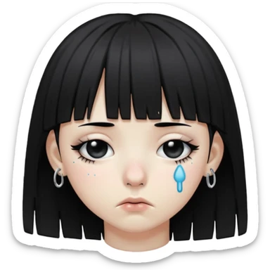 sad emoji that isn’t crying and has all black hair and black hair bangs that is going over it’s eyes and nose piercings and is emo sticker