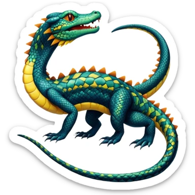 Alligator-Dragon-Tiger-Salandit-Snake-Fakémon-hybrid-creature with a long muzzle, full body sticker