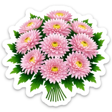 big bouquet Soft Pink Chrysanthemum, luxuriant, leaf, bud sticker