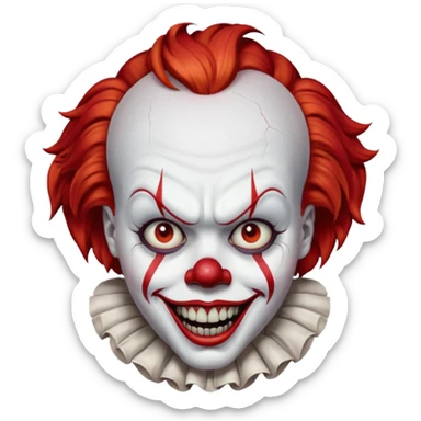 create a scary pennywise clown with cracks on his forehead sticker