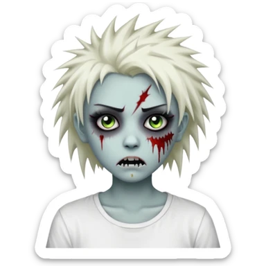 zombie girl with spiky emo hair and white shirt emoji sticker