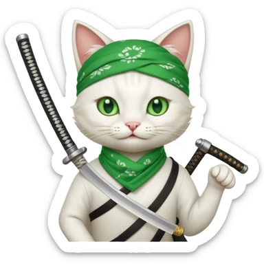 un gato blanco con reeferencia a roroa zoro sticker