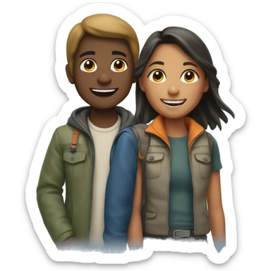 smiling girl with boys outdoors sticker