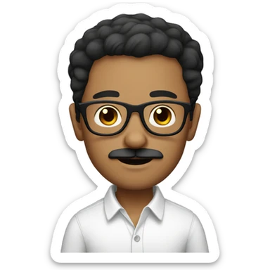 dark hair dark eye man with short mustache wearing glasses holding chihuahua sticker