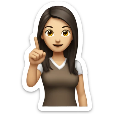 The woman with white skin and long dark brown hair is pointing up with their hand with index finger raised. sticker