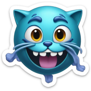 planet Neptune with a cartoon grimacing cat face sticker