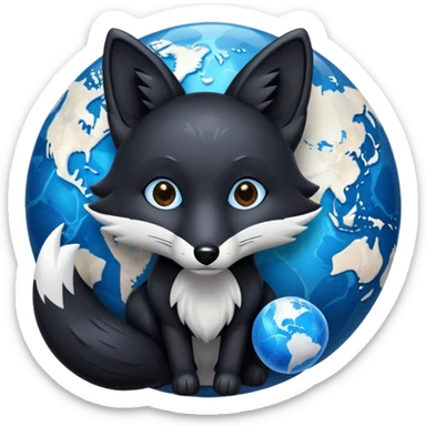 Black fox with blue marble pattern sticker