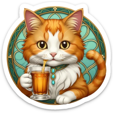 cat drinking mucha sticker