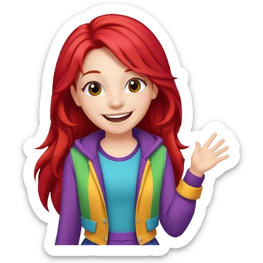A red long hair cheerful teen singer with colorful outfit, performing with big smile.
 sticker