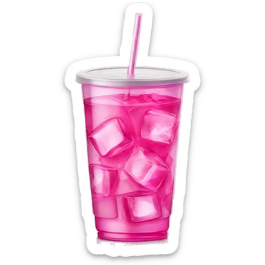 Realistic see through plastic cup and lid with half full Transluscent hot pink soda,straw and large ice cubes inside. sticker