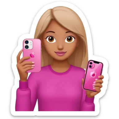 chica "baddie" con un iphone 13 rosa en la mano como sacando foto sticker