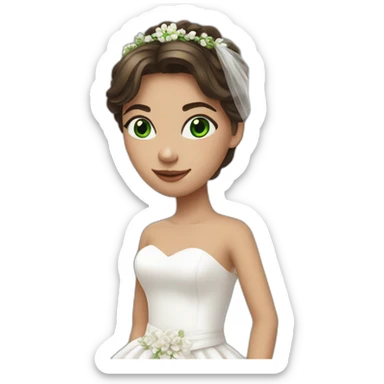 young brunette woman with green eyes in wedding dress sticker