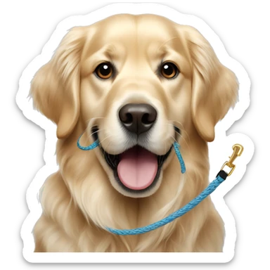 English Golden retriever holding a leash in his mouth sticker