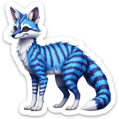 Feral Rare Fantasy vibrant dark shady shaded detailed deep-dark-cobalt-blue-gradients-colored colorful Vernid-Sergal-Genet-Trico-Fox-species by LiLaiRa, with dark-blackish points, white belly, random markings, tufted tail, tufted ears, full body sticker