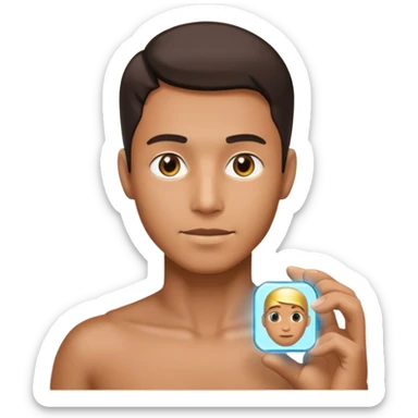 a man with a small AI chip next to him sticker