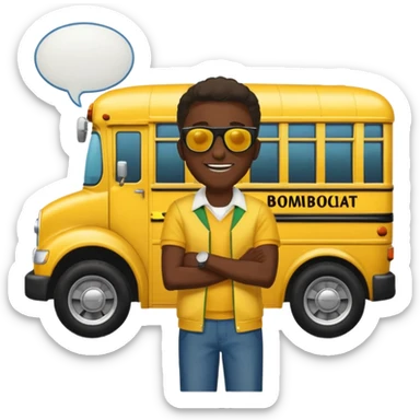 a school bus with a jamaican man saying bomboclat (speech buble) sticker