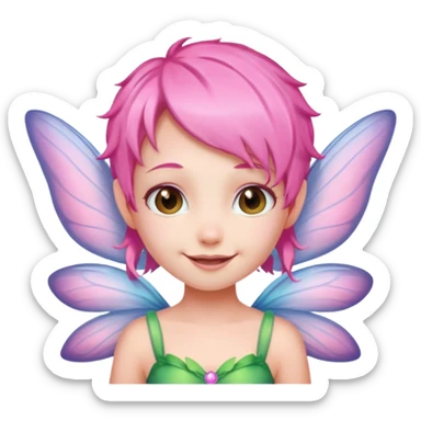 A tiny pastel fairy with pink hair with glowing wings and a sweet smile  sticker