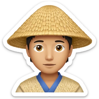 Asian guy with a rice hat, eyes barely open sticker