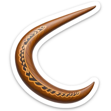 Cinematic Realistic Boomerang Emoji, depicted as a sleek, curved traditional Aboriginal tool rendered with detailed textures and a dynamic sense of motion, symbolizing cultural significance and natural craftsmanship under warm earthy lighting. sticker