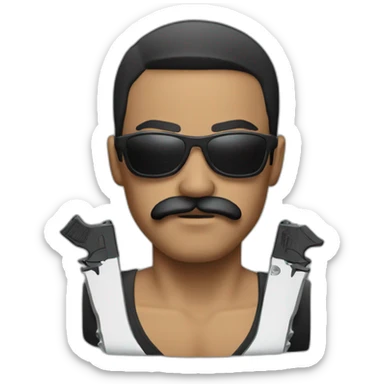 Gangster with sunglasses, a mustache and weapons sticker