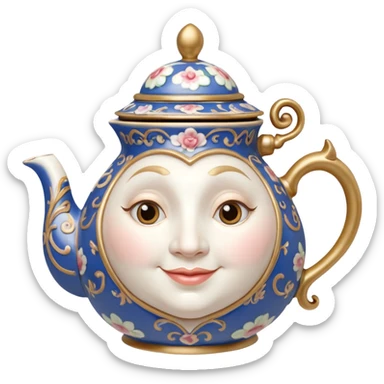 A character from the fairy tale Beauty and the Beast: Mrs. Potts, the middle-aged lady (around 40 years old) who was turned into a teapot. She retains the teapot's original form, with an anthropomorphic face on the teapot. sticker