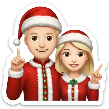 Adult couple wearing Xmas outfit pointing at you sticker