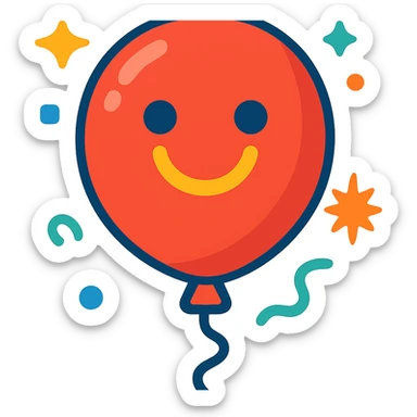 cheerful balloon with a smiling face, festive and fun sticker