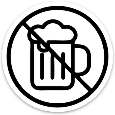alcohol free icon, prohibition sign over beer mug, outlined, bold, suitable for app use sticker