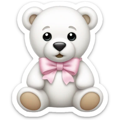 White teddy bear with light pink bow on the ear sticker
