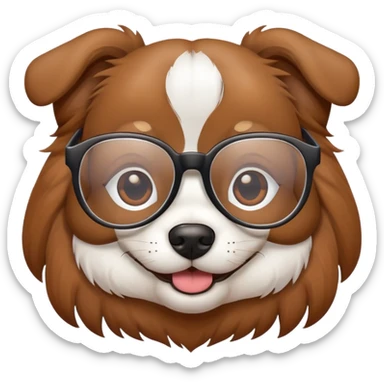 dog wearing glasses with a sweet smile sticker