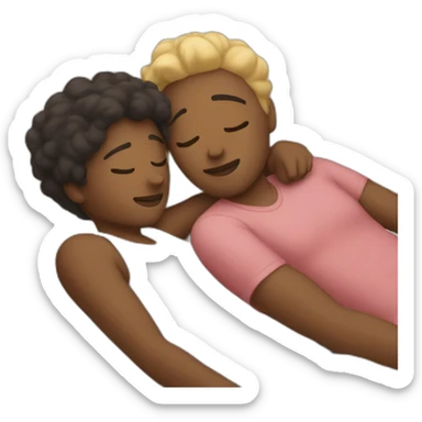 two people cuddling while lying down sticker