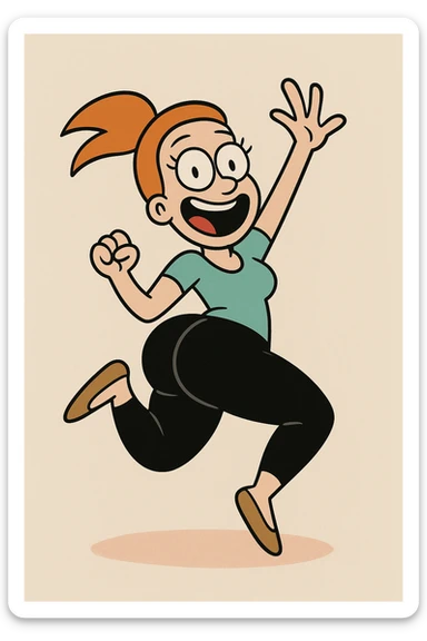 playful cartoon style, big black butt, jumping or dancing pose, cheerful mood sticker