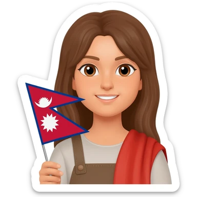 light brown girl holding nepal flag sticker