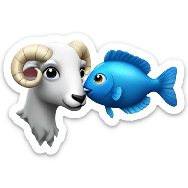 A ram kisses a blue fish sticker