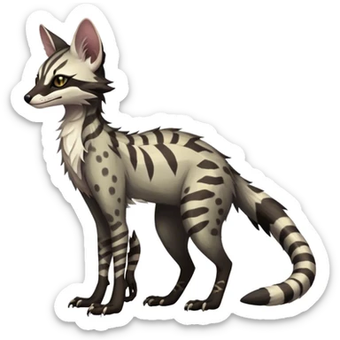 Feral Rare Fantasy dark tropical Vernid-Sergal-Genet-Trico-species by LiLaiRa, random markings, tufted tail, tufted ears, full body sticker