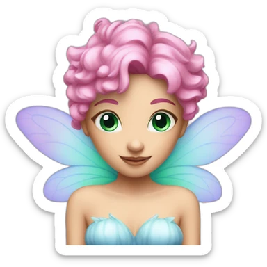 a fairy with green wings, pink hair and blue eyes sticker