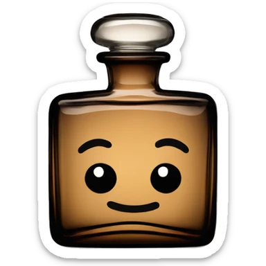 English vintage glass perfume bottle from my old grandma, old and shabby, stylish and minimalistic, black and brown sticker