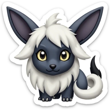 Absol-Umbreon, long thick black ears, no Scapha, black long tail, black eyes, white fur, black claws, cute big eyes, adorable sticker