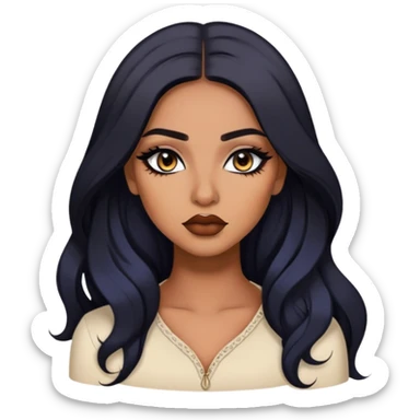 indian girl, brown skin, long black hair, brown underneath colored hair, baddie,pretty, makeup, lipliner, black eyeliner, sticker