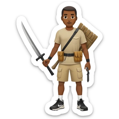 A black man wearing a Nike tech with a machete in his left hand sticker