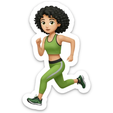 a woman with olive skin tone and curly black hair wearing green and jogging sticker