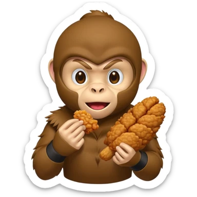 Ninja monkey sitting  eating fried chicken 4 piece  sticker