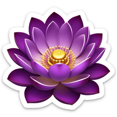 Elegant purple lotus flower with rich violet petals and golden center, accompanied by botanically accurate lotus leaf with distinctive notch and upturned edges sticker