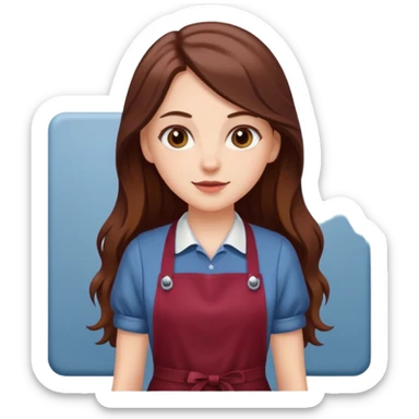 a white girl with long brown hair in a burgundy apron sticker