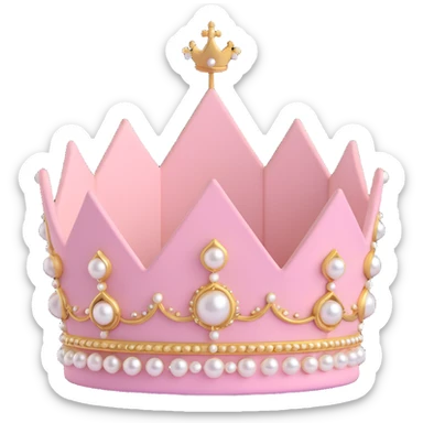 royal crown with pastel pink velvet, gold details, and pearl accents sticker